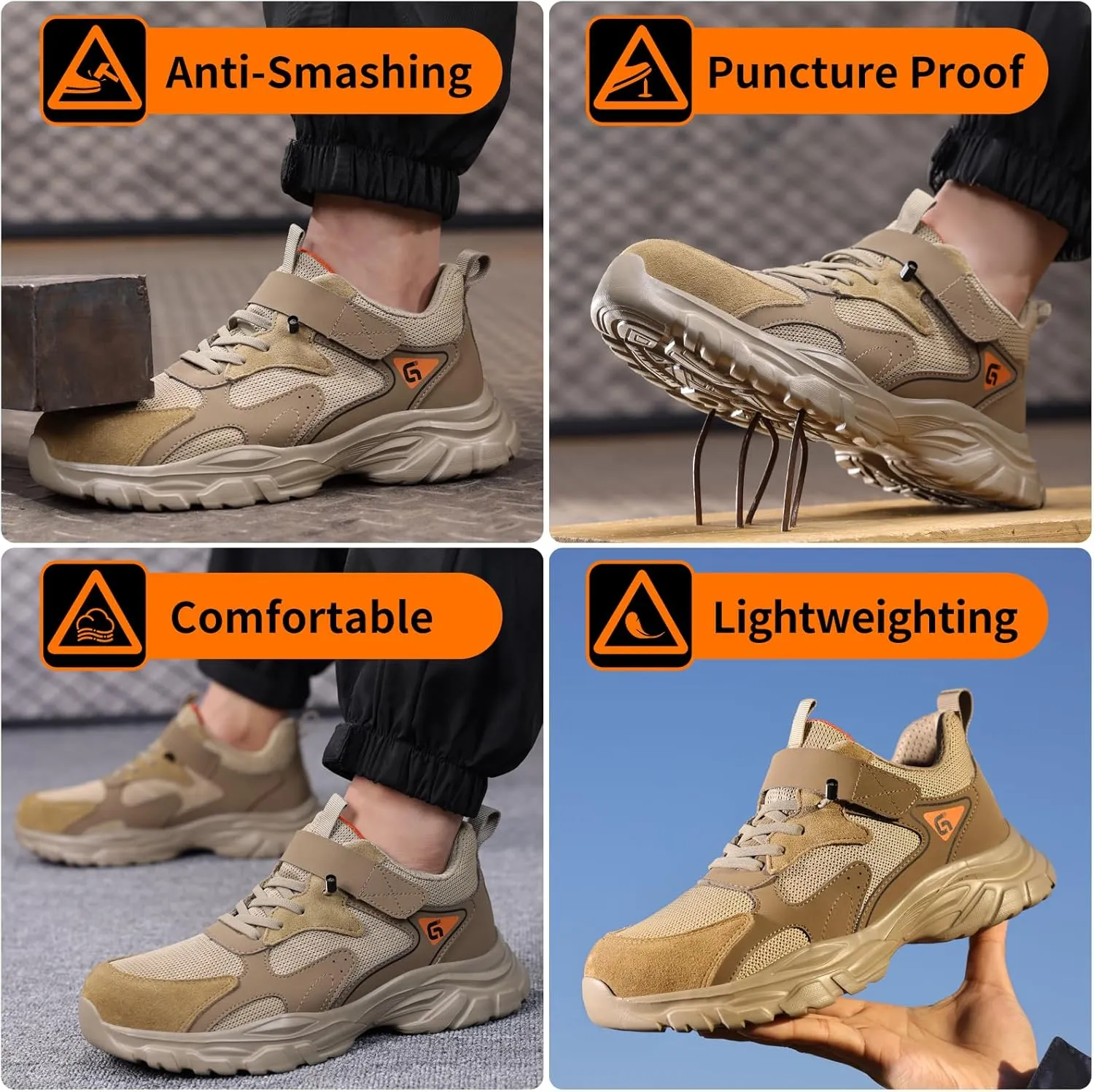 LAoutun Steel Toe Shoes for Men Women Comfortable Lightweight Work Safety Shoes for Men Women Puncture Proof Indestructible Sneakers Construction Work Utility Sneakers