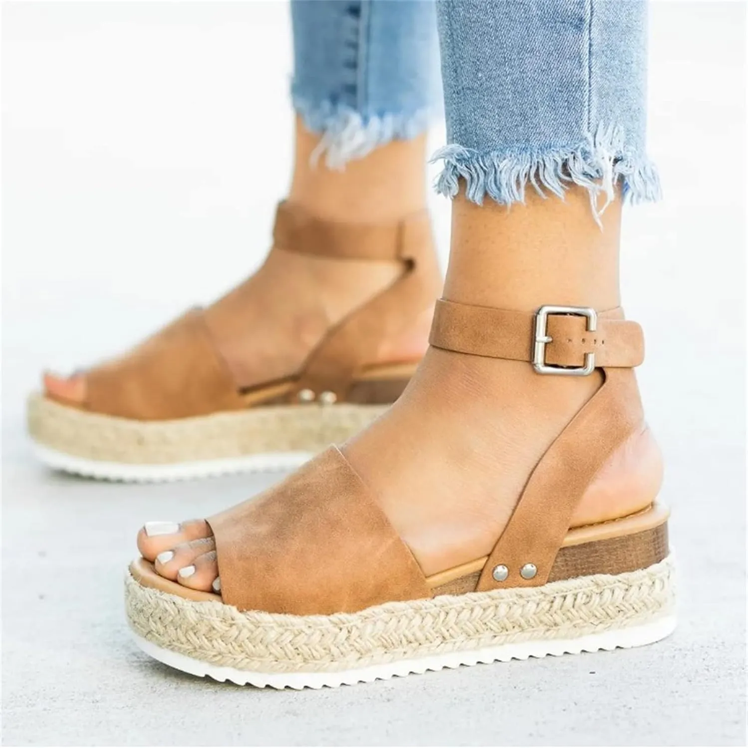 Lausiuoe Sandals Women Comfortable Dressy Wedge Heel Platform Sandals Casual Strappy Boho Open Toe Ankle Strap Summer Shoes