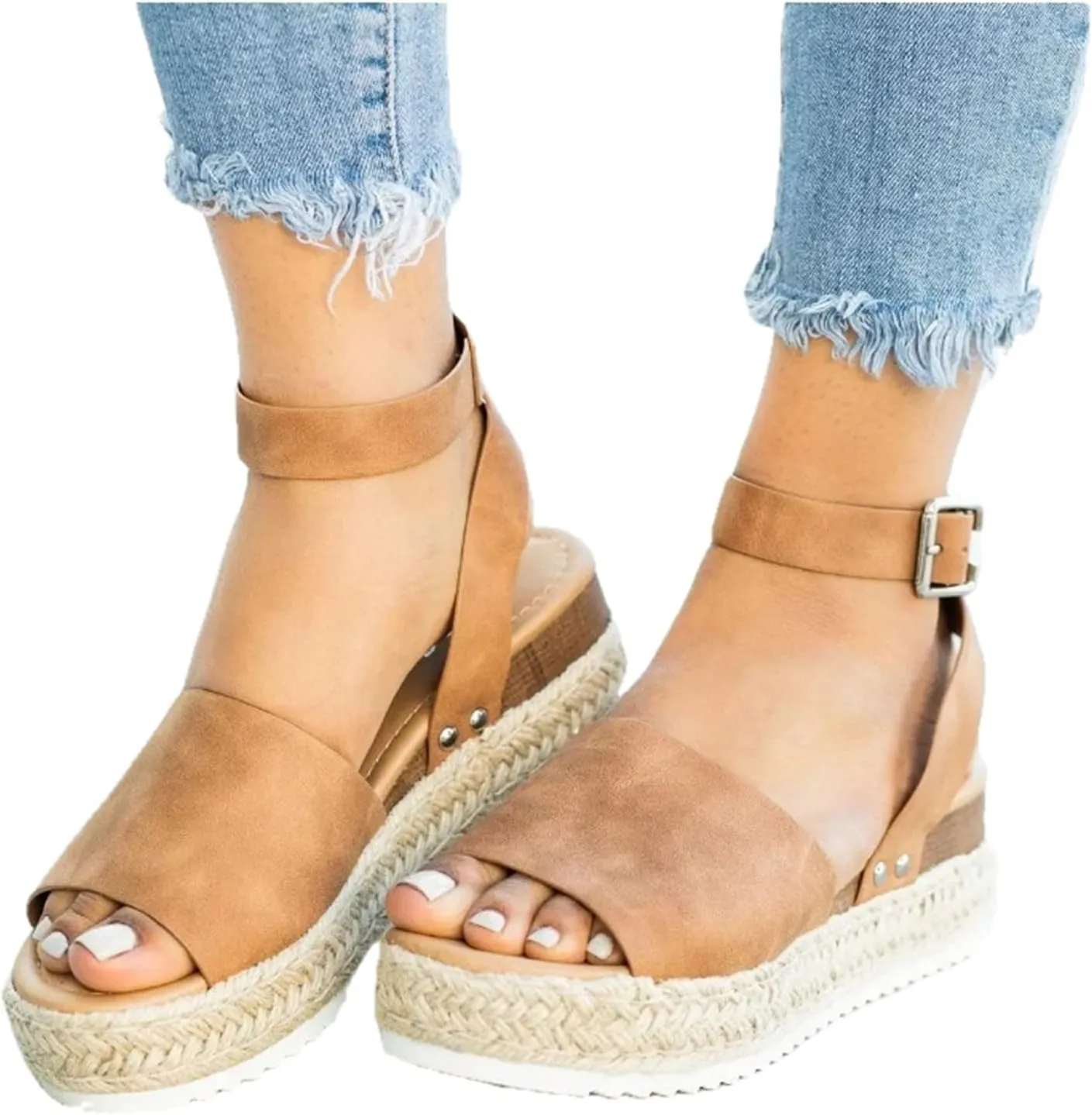 Lausiuoe Sandals Women Comfortable Dressy Wedge Heel Platform Sandals Casual Strappy Boho Open Toe Ankle Strap Summer Shoes