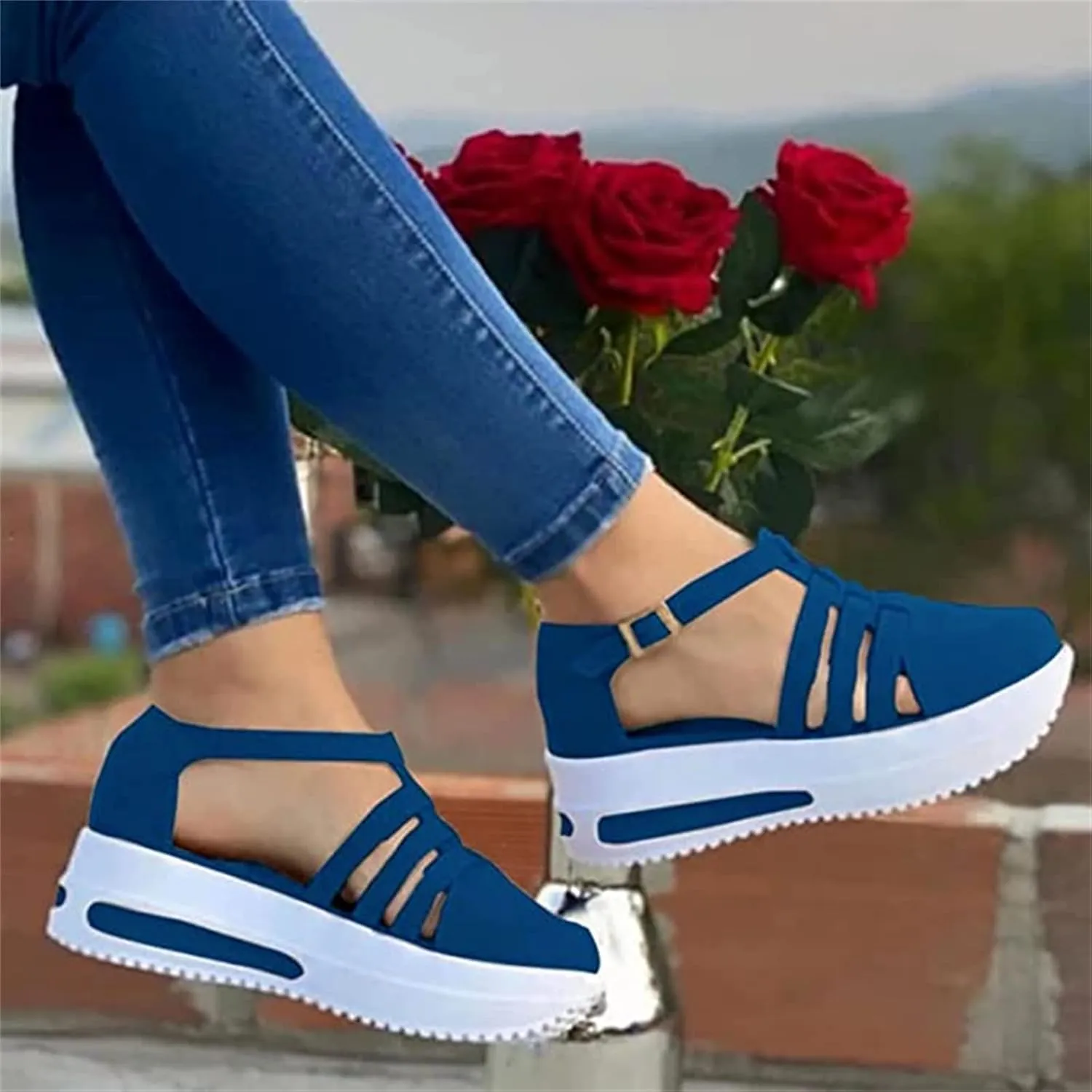 Lausiuoe Womens Sandals Dressy Casual Arch Support Wedge Platform Sandals Ankle Strap Summer Shoes Comfortable Walking Shoes