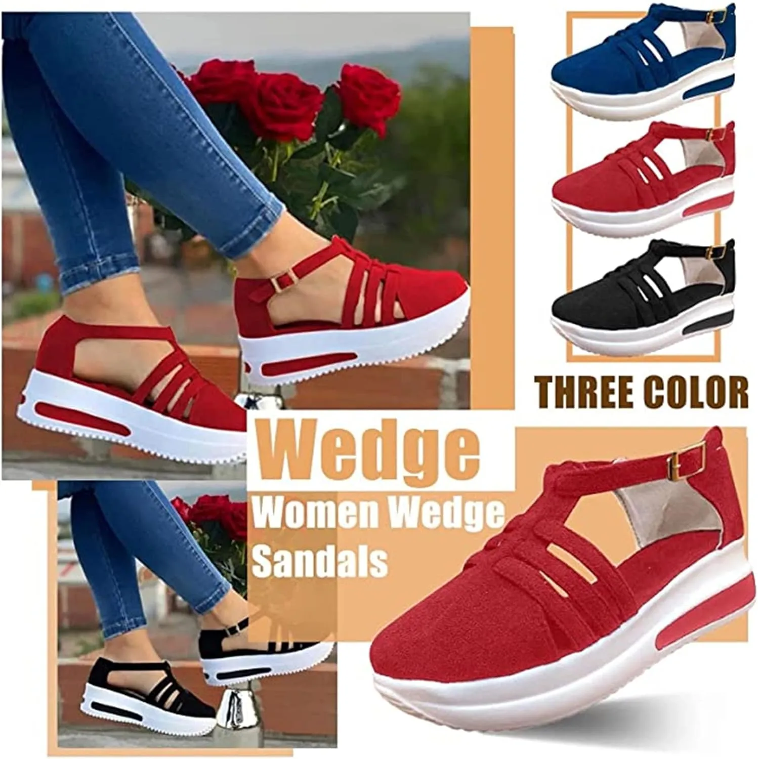Lausiuoe Womens Sandals Dressy Casual Arch Support Wedge Platform Sandals Ankle Strap Summer Shoes Comfortable Walking Shoes