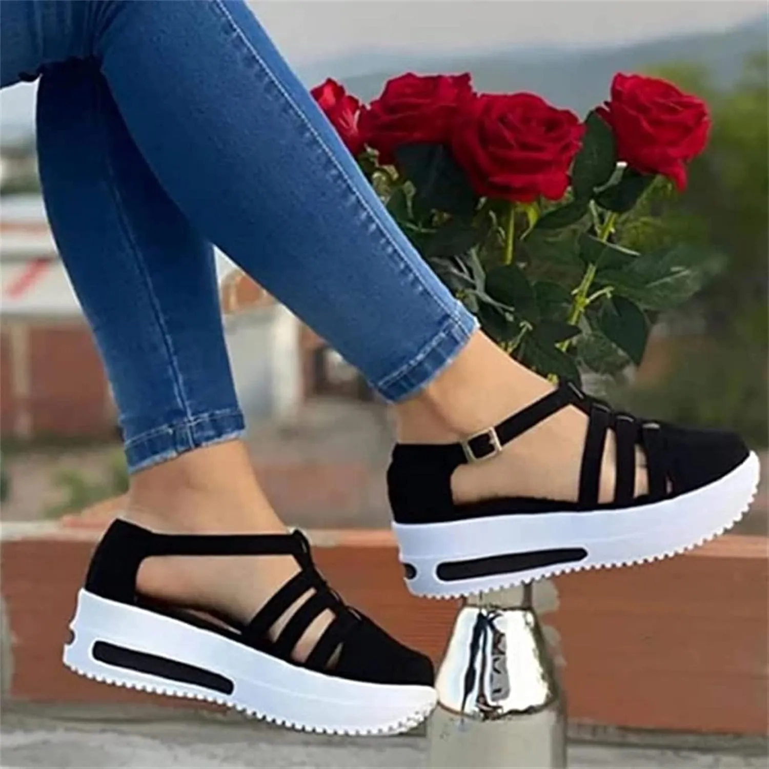 Lausiuoe Womens Sandals Dressy Comfortable Ankle Strap Casual Flatform Platform Wedge Sandals Summer Beach Walking Shoes