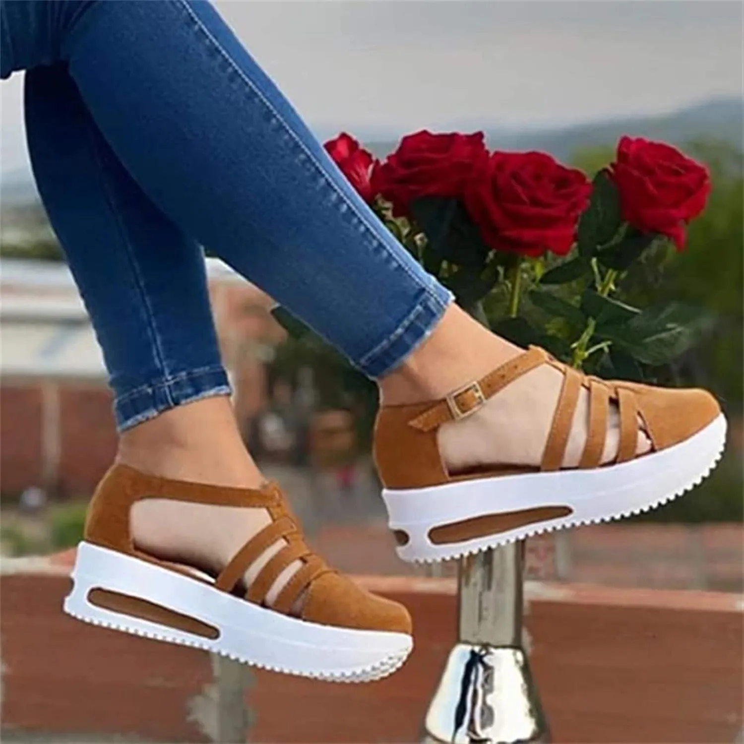 Lausiuoe Womens Sandals Dressy Comfortable Ankle Strap Casual Flatform Platform Wedge Sandals Summer Beach Walking Shoes