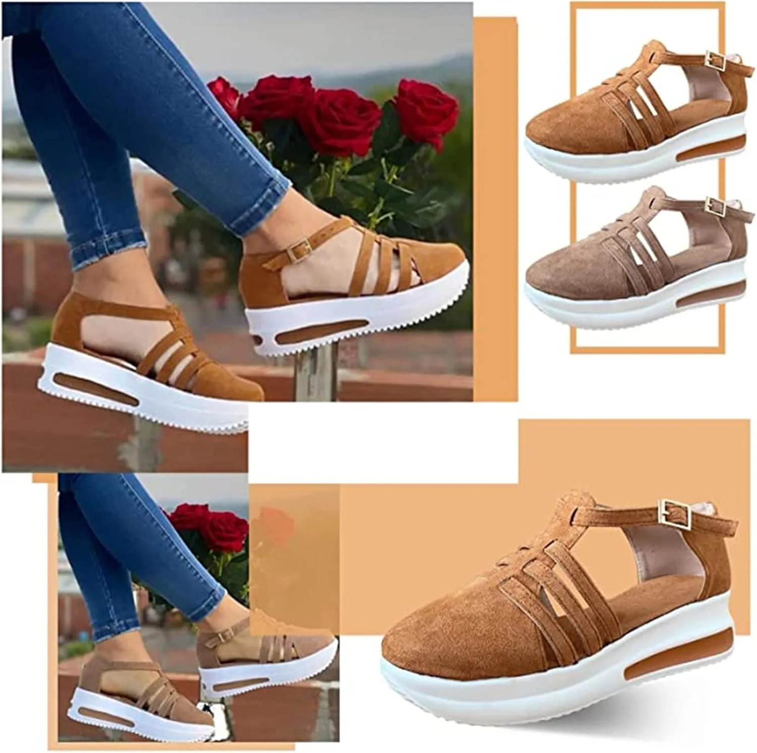 Lausiuoe Womens Sandals Dressy Comfortable Ankle Strap Casual Flatform Platform Wedge Sandals Summer Beach Walking Shoes