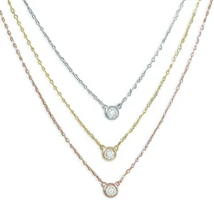 Layered Necklace Cubic Zirconia Pendants Three Tone Gold on Sterling Silver