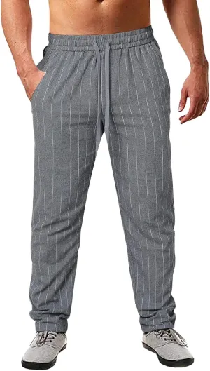 LCMTWX Men Sweatpants Summer Pinstripe Cotton and Casual Sports Pants Athletic Loose Fit Mens Pants Baggy Sweatpants
