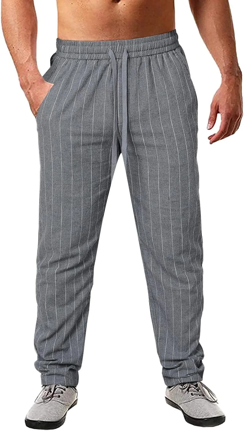 LCMTWX Men Sweatpants Summer Pinstripe Cotton and Casual Sports Pants Athletic Loose Fit Mens Pants Baggy Sweatpants
