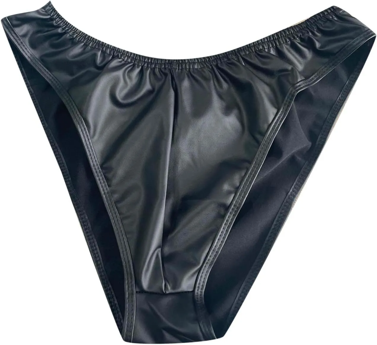 Leather Lingerie for Men Sexy Faux Leather Low Rise Thong Bulge Pouch Jockstrap Brief Bikini Stretchy Underwear