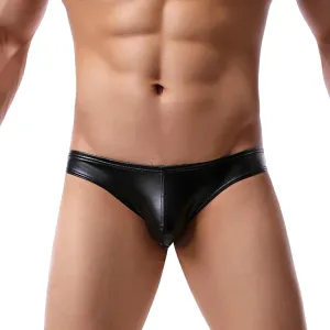 Leather Lingerie for Men Sexy Faux Leather Low Rise Thong Bulge Pouch Jockstrap Brief Bikini Stretchy Underwear
