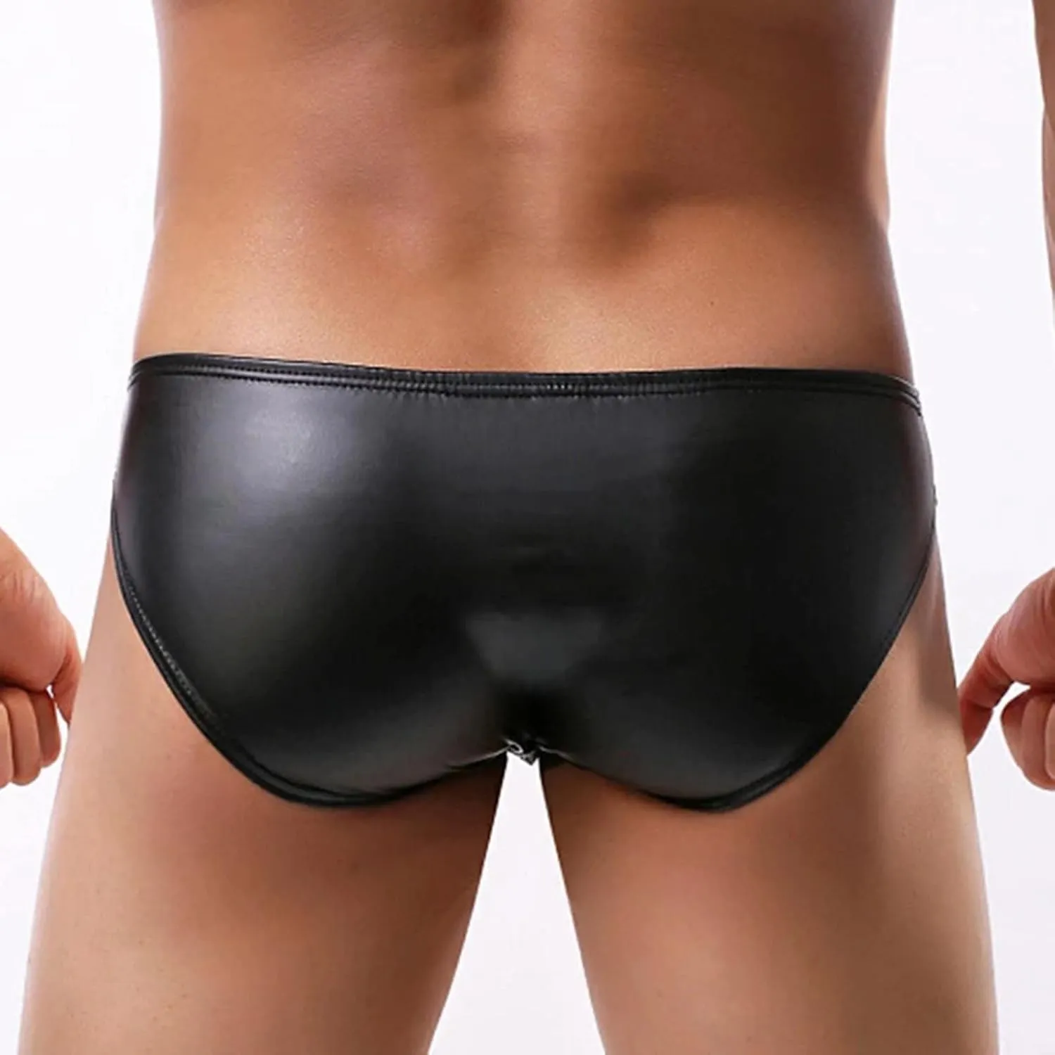 Leather Lingerie for Men Sexy Faux Leather Low Rise Thong Bulge Pouch Jockstrap Brief Bikini Stretchy Underwear