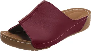 Leather Wedge Sandals for Women Arch Support Summer Slip On Orthopedic Sandals Comfortable Wide Width Beach Slippers Waterproof Dress Shoes
