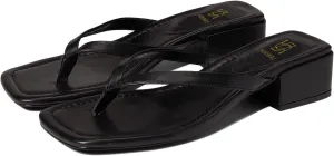 LEHOOR Women Chunky Heel Square Toe Flip Flops Comfort Slip On Heeled Thong Flip Flops 2 Inch Low Block Heel Dress Slippers Sandals Clear T-Strap Work Slides Casual Summer Beach Heels 4-11 M US