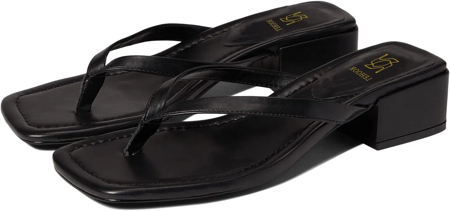 LEHOOR Women Chunky Heel Square Toe Flip Flops Comfort Slip On Heeled Thong Flip Flops 2 Inch Low Block Heel Dress Slippers Sandals Clear T-Strap Work Slides Casual Summer Beach Heels 4-11 M US