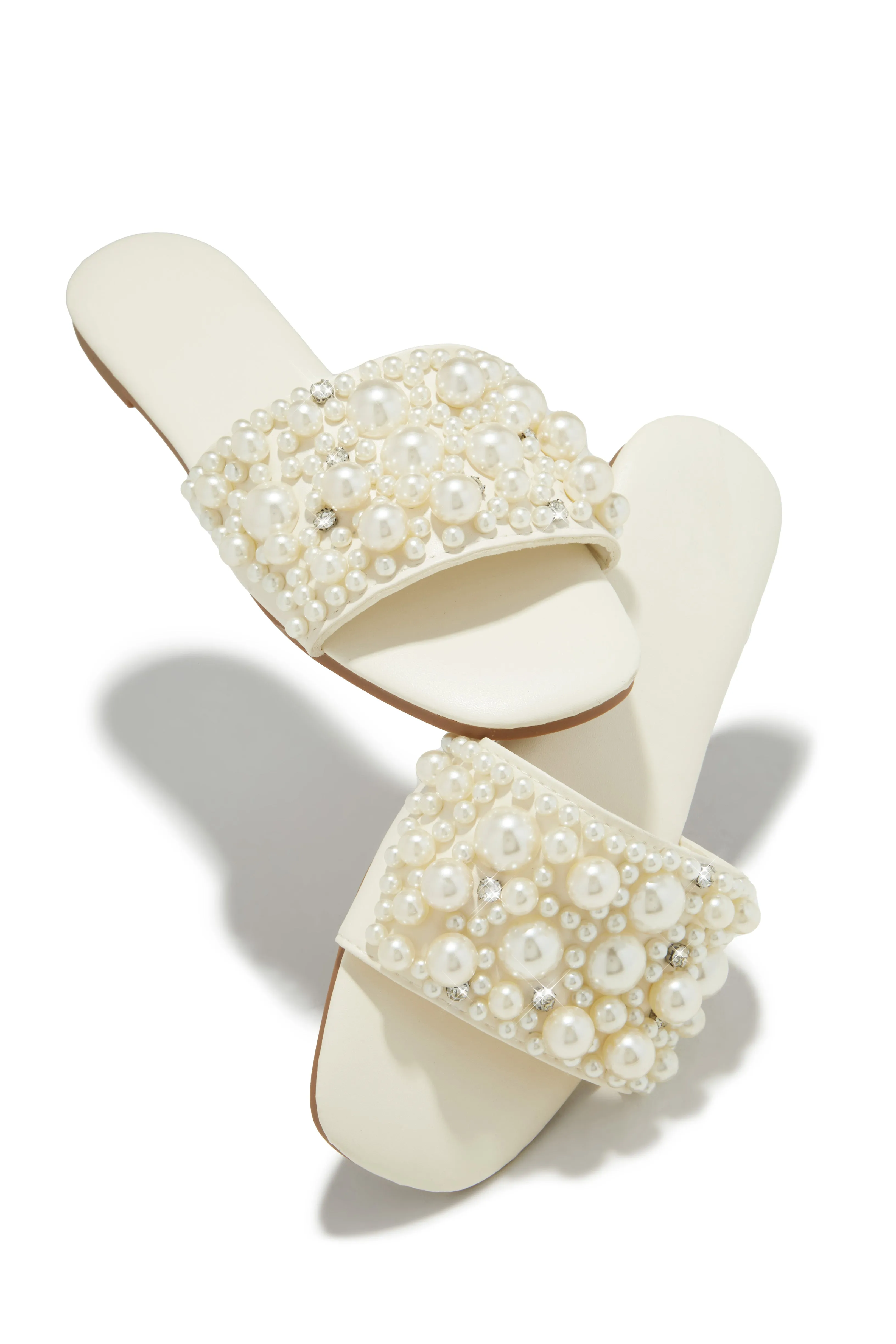 Lexia Slip On Faux Pearl Sandals - Ivory