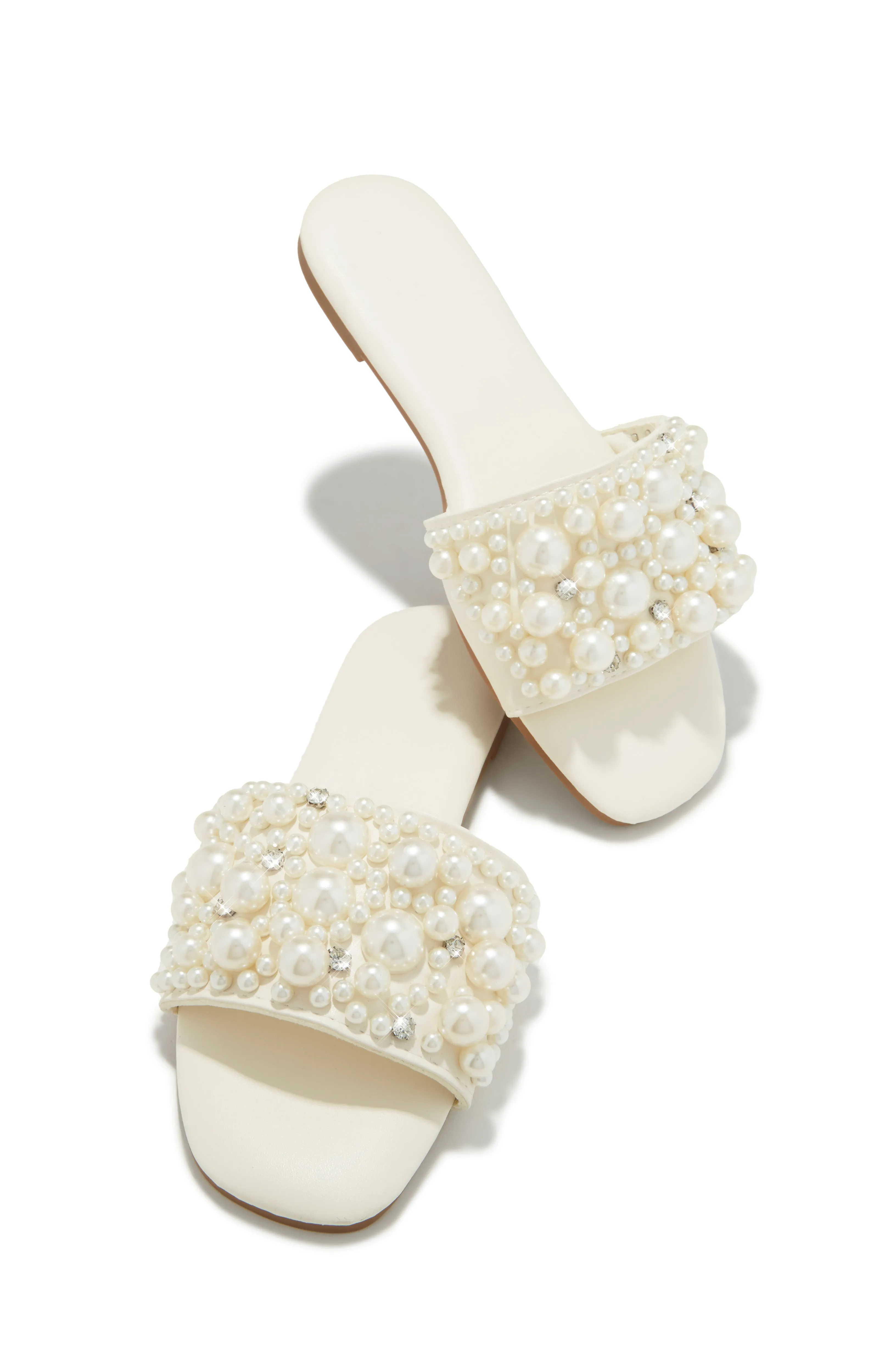 Lexia Slip On Faux Pearl Sandals - Ivory