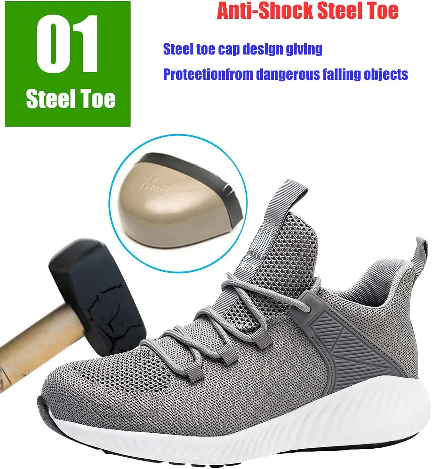 Lightweight Work Safety Sneakers,Work Shoes Provides a Comfortable, Breathable, Long-Term Foot Experience with Flying Woven Upper Material,