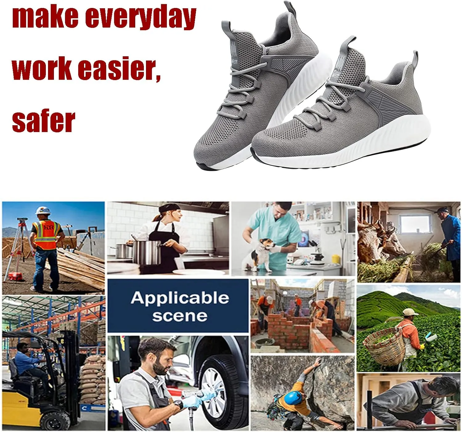 Lightweight Work Safety Sneakers,Work Shoes Provides a Comfortable, Breathable, Long-Term Foot Experience with Flying Woven Upper Material,