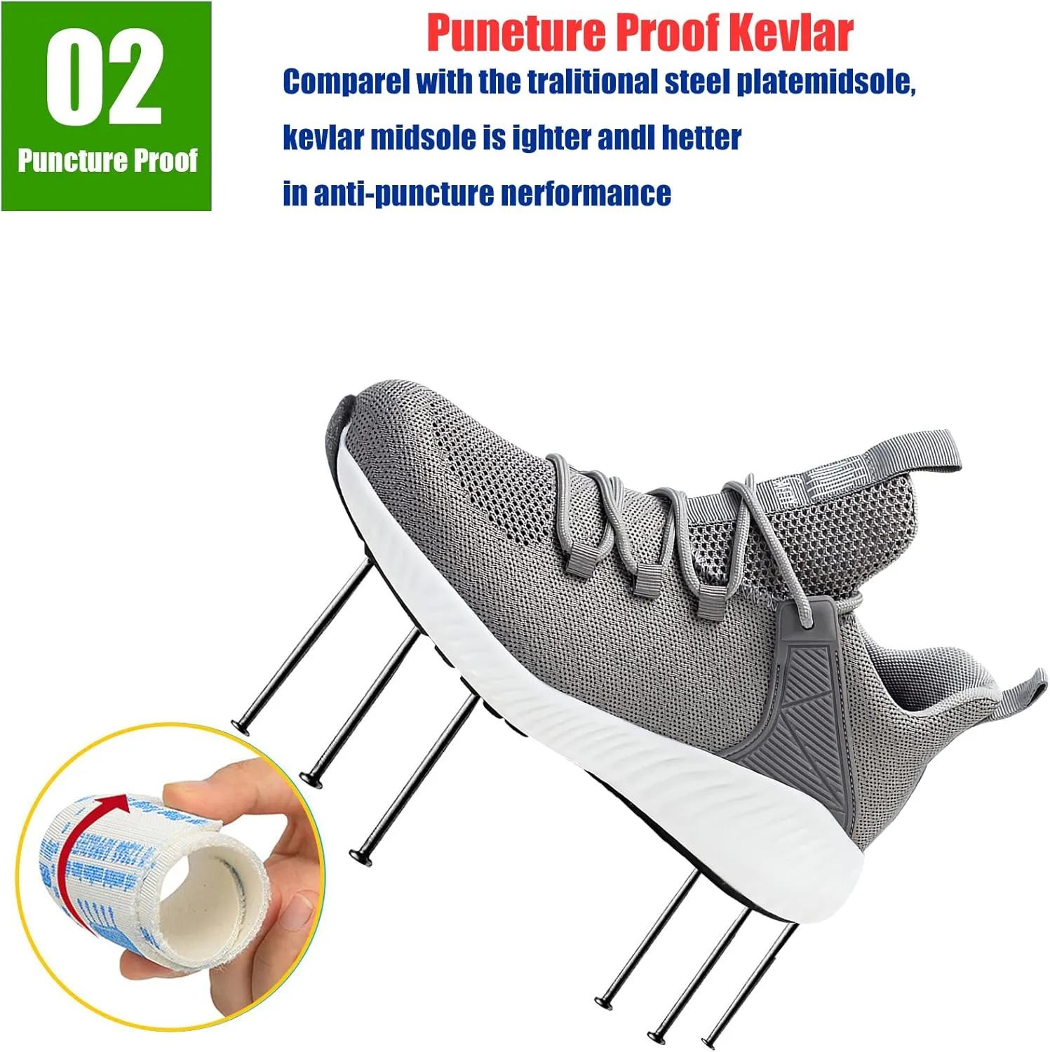 Lightweight Work Safety Sneakers,Work Shoes Provides a Comfortable, Breathable, Long-Term Foot Experience with Flying Woven Upper Material,