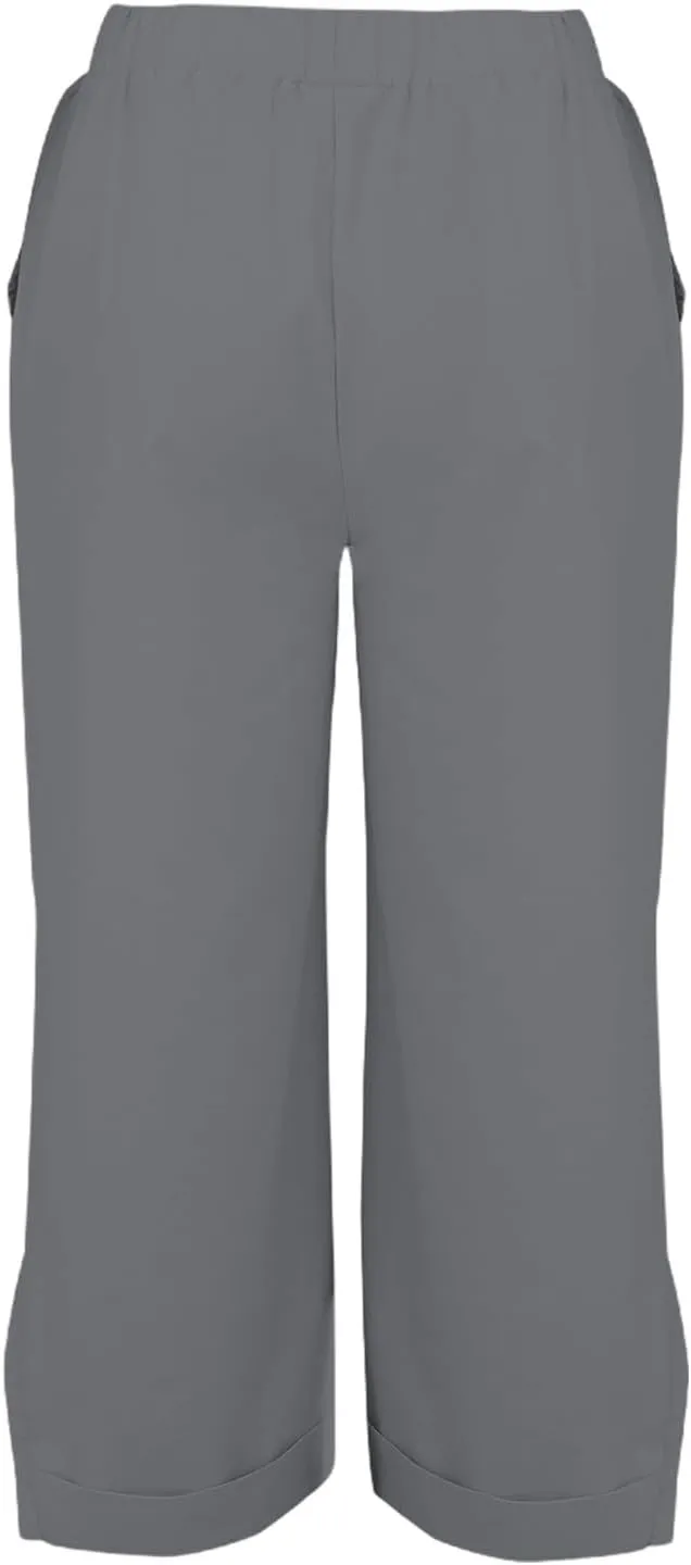 Linen Pants for Women Summer Elastic Waist Straight Leg Plus Size Crop Button Casual Beach Trousers with Pockets