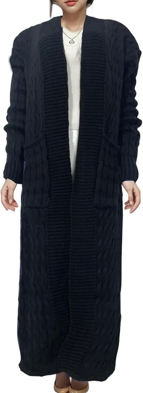 Long Sweaters for Women Open Front Long Sleeve Plus Size Chunky Cable Knit Duster Cardigans with Pockets