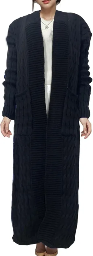 Long Sweaters for Women Open Front Long Sleeve Plus Size Chunky Cable Knit Duster Cardigans with Pockets