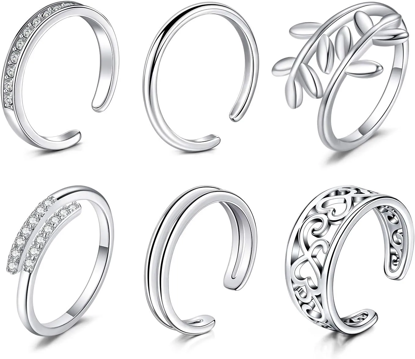 Longita toe rings for Women Silver, Women Adjustable Knuckle Rings Tail Ring Simple Open Band Flower Fingers Joint Ring