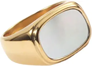Loqimu Minimalist Chunky Rings Gold Stainless Steel Statement Rings for Women Teen Girls White Shell Charm Stackable Midi Rings 6 7 8 Wedding Band Eternity Rings