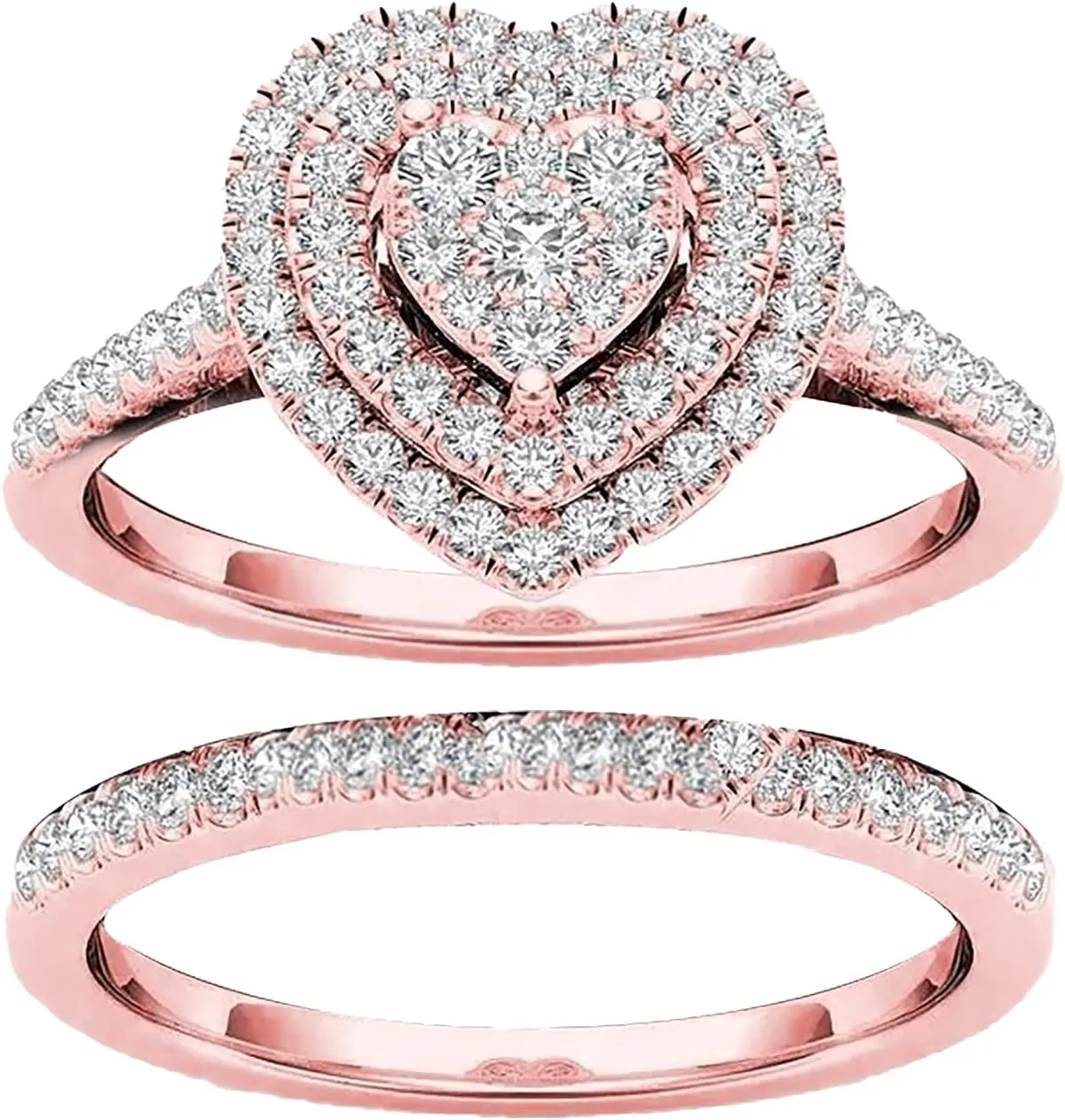 Love Valentine's Day Heart Shaped Cubic Zirconia CZ Engagement Bridal Anniversary Promise Wedding Band Ring Set