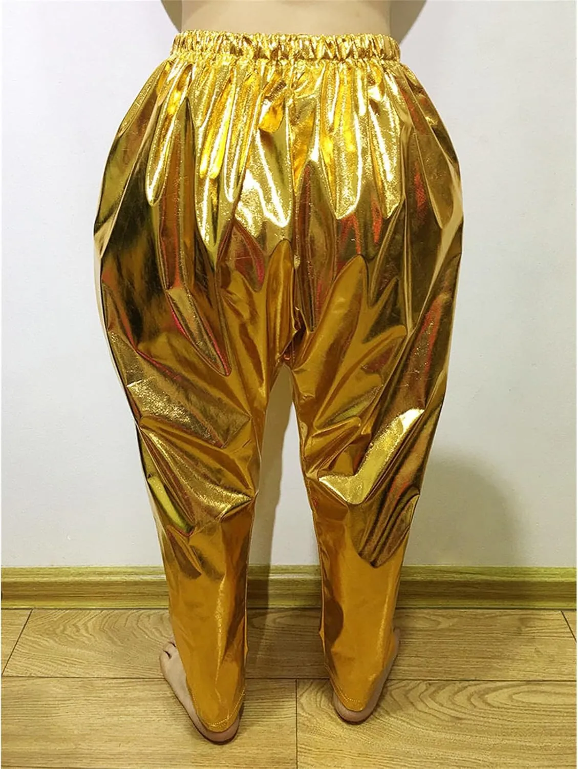Mardi Gras Sequins Metallic Pants for Boys Girls Glittering Wide Leg Elastic Waist Harem Sweatpants Hip Hop Dance Pants 3-16