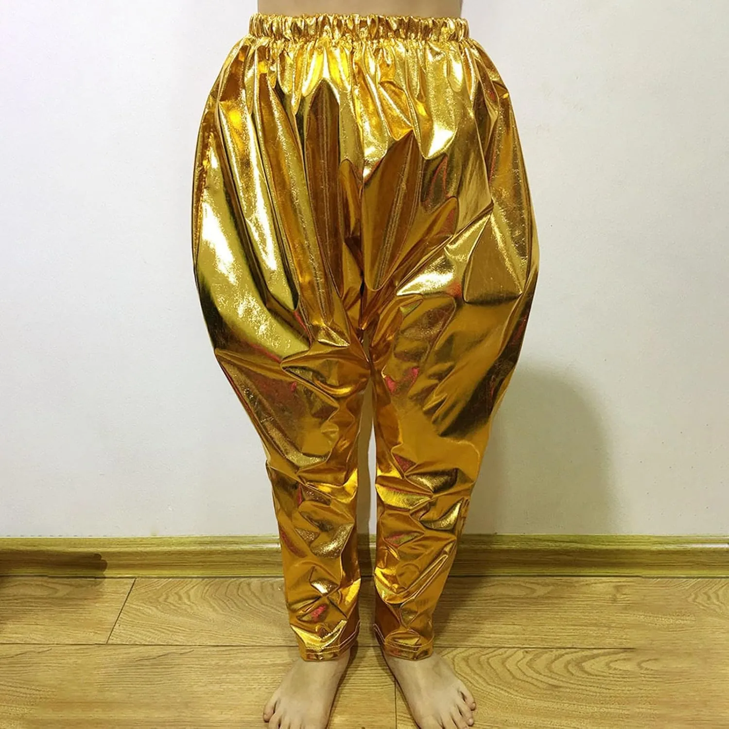 Mardi Gras Sequins Metallic Pants for Boys Girls Glittering Wide Leg Elastic Waist Harem Sweatpants Hip Hop Dance Pants 3-16