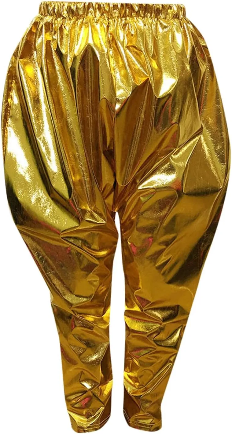 Mardi Gras Sequins Metallic Pants for Boys Girls Glittering Wide Leg Elastic Waist Harem Sweatpants Hip Hop Dance Pants 3-16