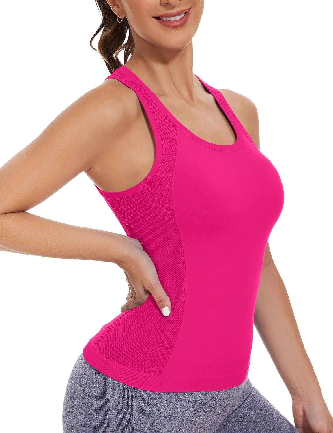 MathCat Workout Tank Tops for women Racerback Tank tops Seamless Gym Tops Sleeveless Athletic Yoga Running Shirts