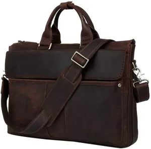 Men Leather Laptop Bag Business Messenger Briefcase Travel Vintage Shoulder Bags Handbag (Brown)