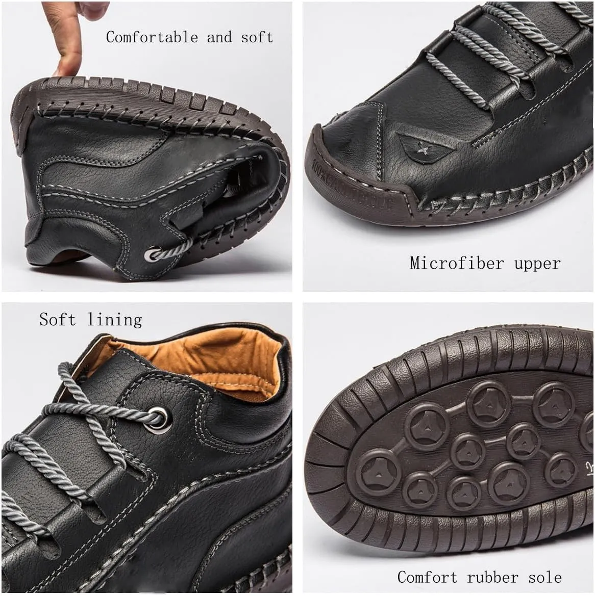 Men's Casual Breathable Slip on Orthopedic Walking Shoes, Classic Hand Stitching Lightweight Mid Top Dress Boots