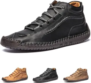 Men's Casual Breathable Slip on Orthopedic Walking Shoes, Classic Hand Stitching Lightweight Mid Top Dress Boots