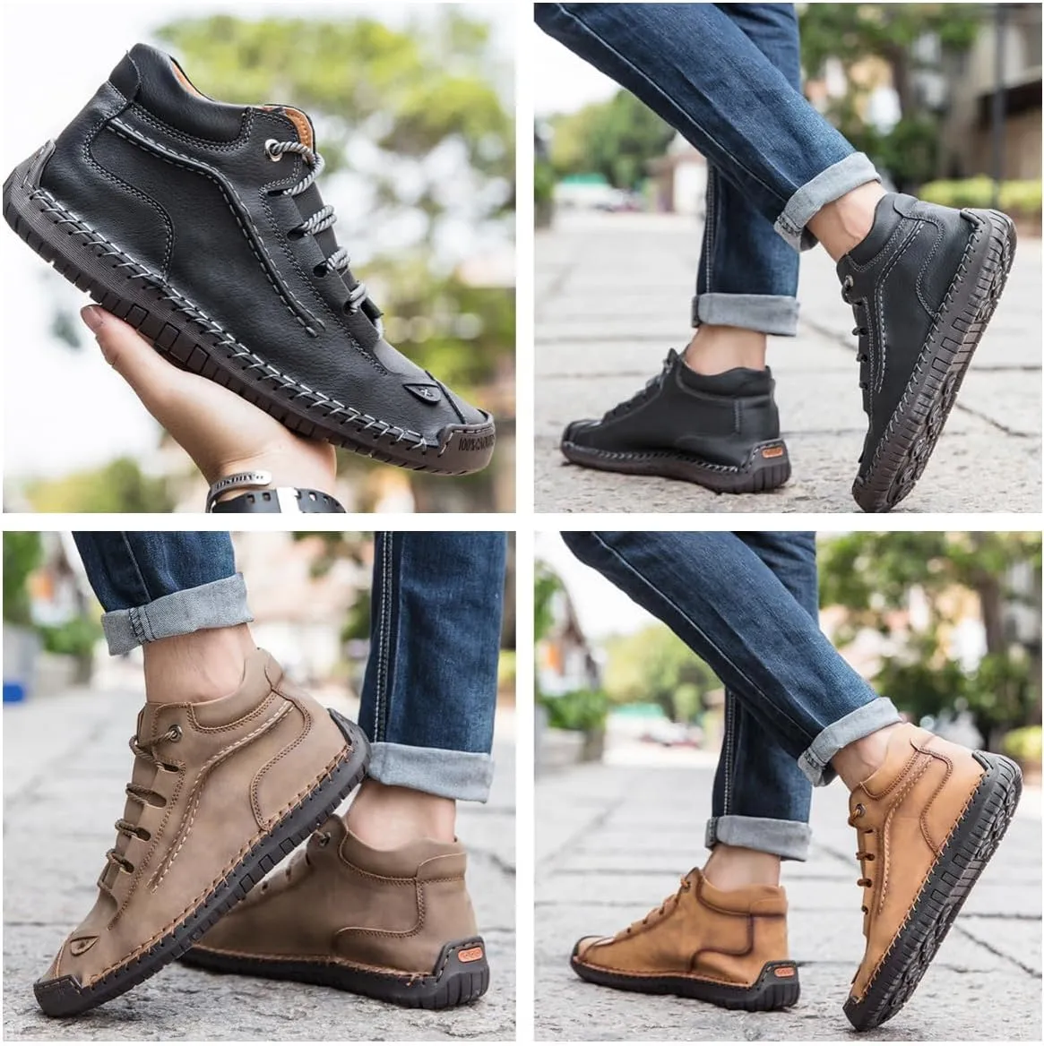 Men's Casual Breathable Slip on Orthopedic Walking Shoes, Classic Hand Stitching Lightweight Mid Top Dress Boots