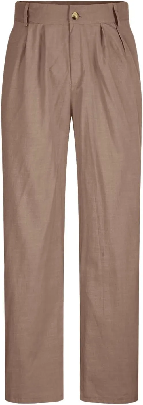 Men's Casual Cotton Linen Pants Baggy Summer Loose Fit Dress Pants with Pockets Breathable Trousers for Work