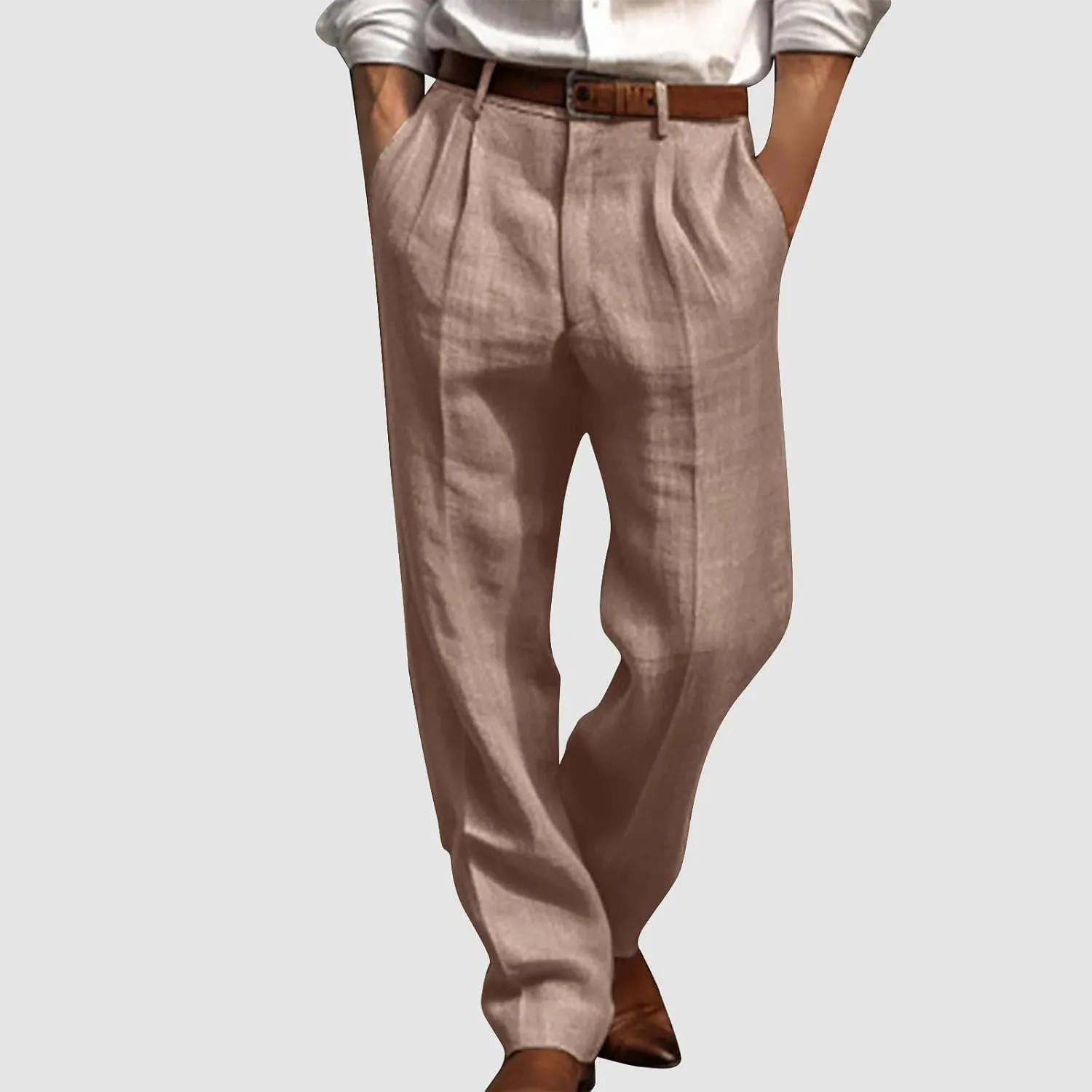 Men's Casual Cotton Linen Pants Baggy Summer Loose Fit Dress Pants with Pockets Breathable Trousers for Work