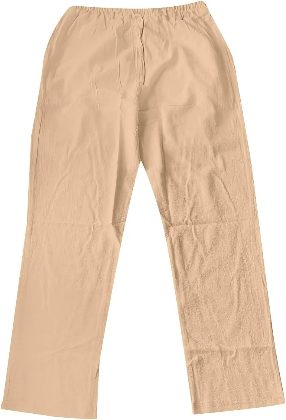 Men's Casual Cotton Linen Pants Loose Fit Elastic Drawstring Waist Pant Summer Beach Baggy Trousers Dress Pants