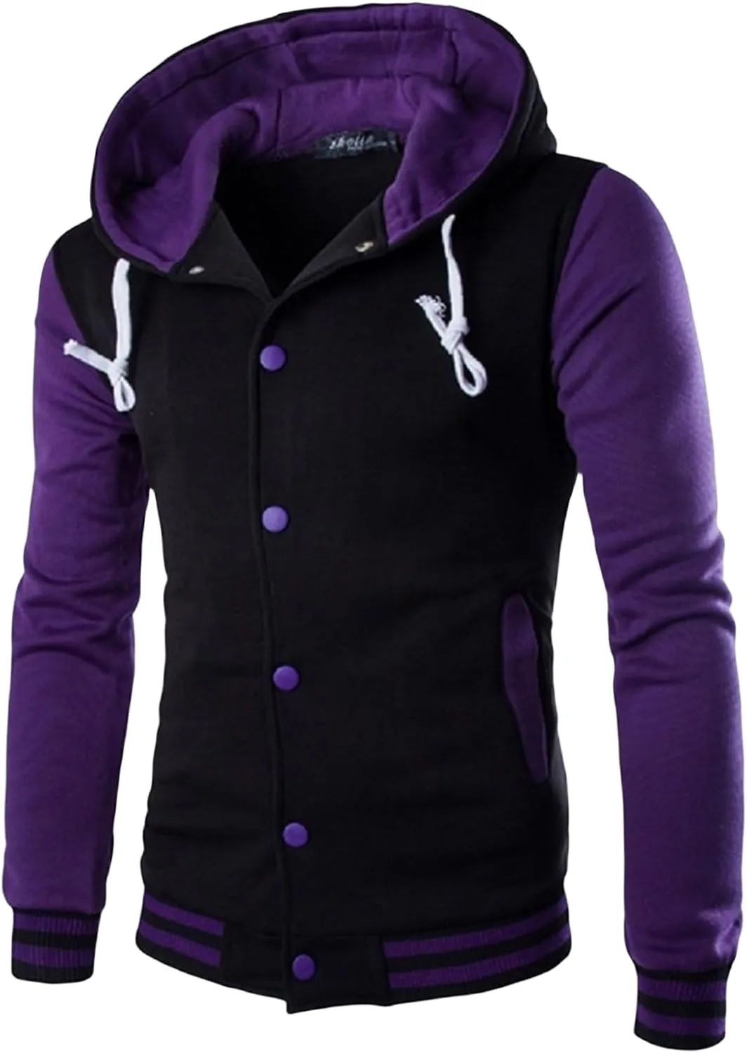 Men's Casual Hooded Varsity Jacket Slim Fit Baseball Jacket Sports Button Brushed Lightweight Warm Winter Coats