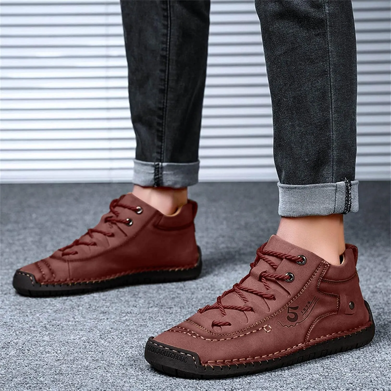 Mens Casual Leather Shoes Size 11 Summer and Autumn Men Leather Shoes Flat Soft Bottom Comfortable Mid Top Lace Up Casual Shoes Laces Dress