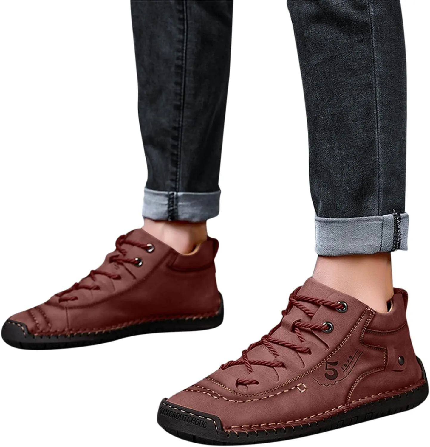Mens Casual Leather Shoes Size 11 Summer and Autumn Men Leather Shoes Flat Soft Bottom Comfortable Mid Top Lace Up Casual Shoes Laces Dress