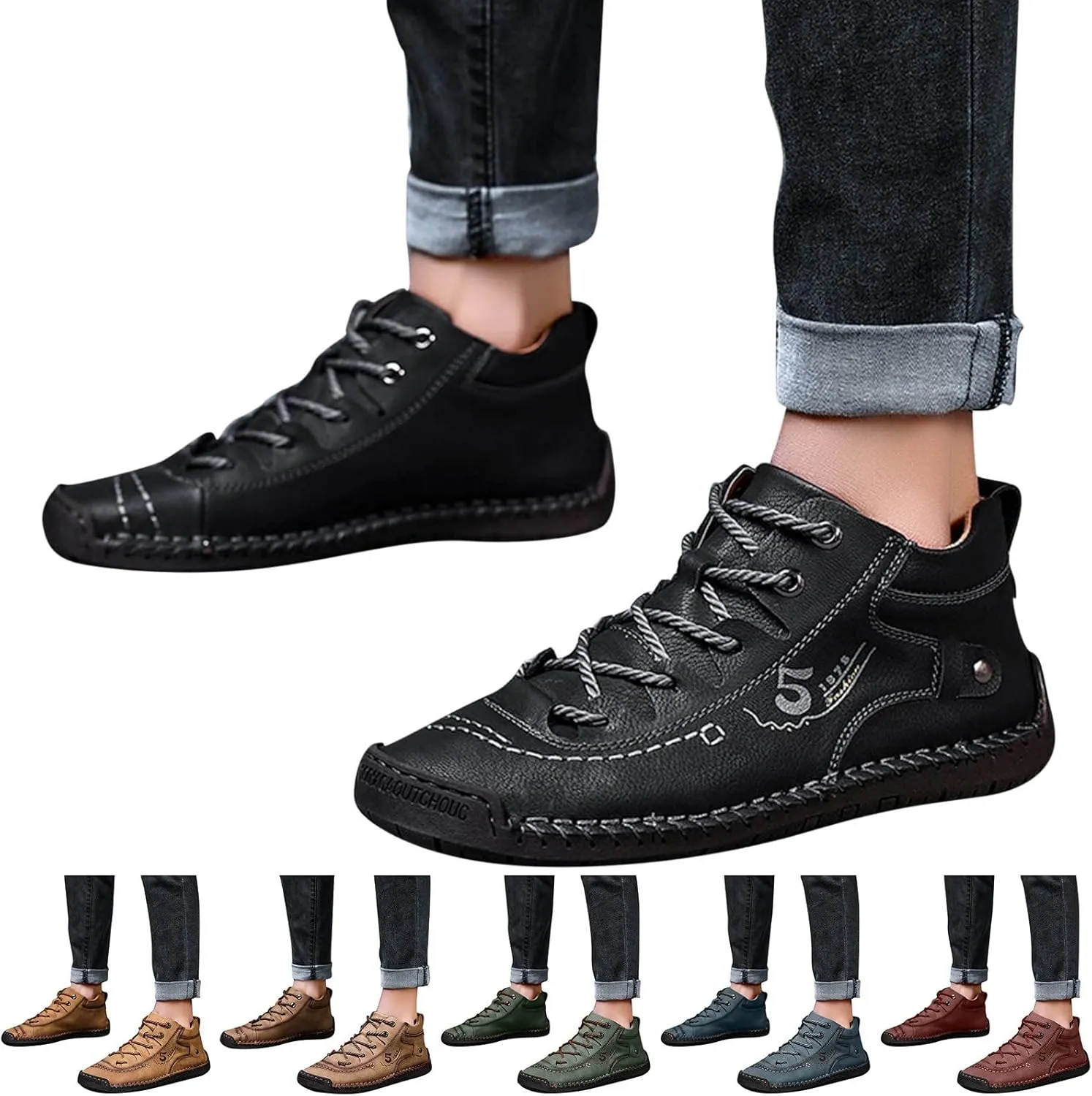 Mens Casual Leather Shoes Size 11 Summer and Autumn Men Leather Shoes Flat Soft Bottom Comfortable Mid Top Lace Up Casual Shoes Laces Dress