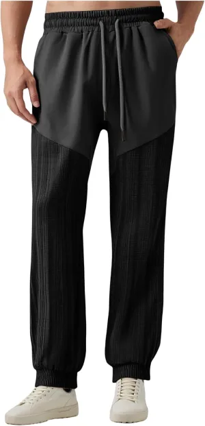 Mens Casual Sweat Pants Lightweight Elastic Waist Drawstring Baggy Trousers Colorblock Fashion Summer Loose Fit Pants