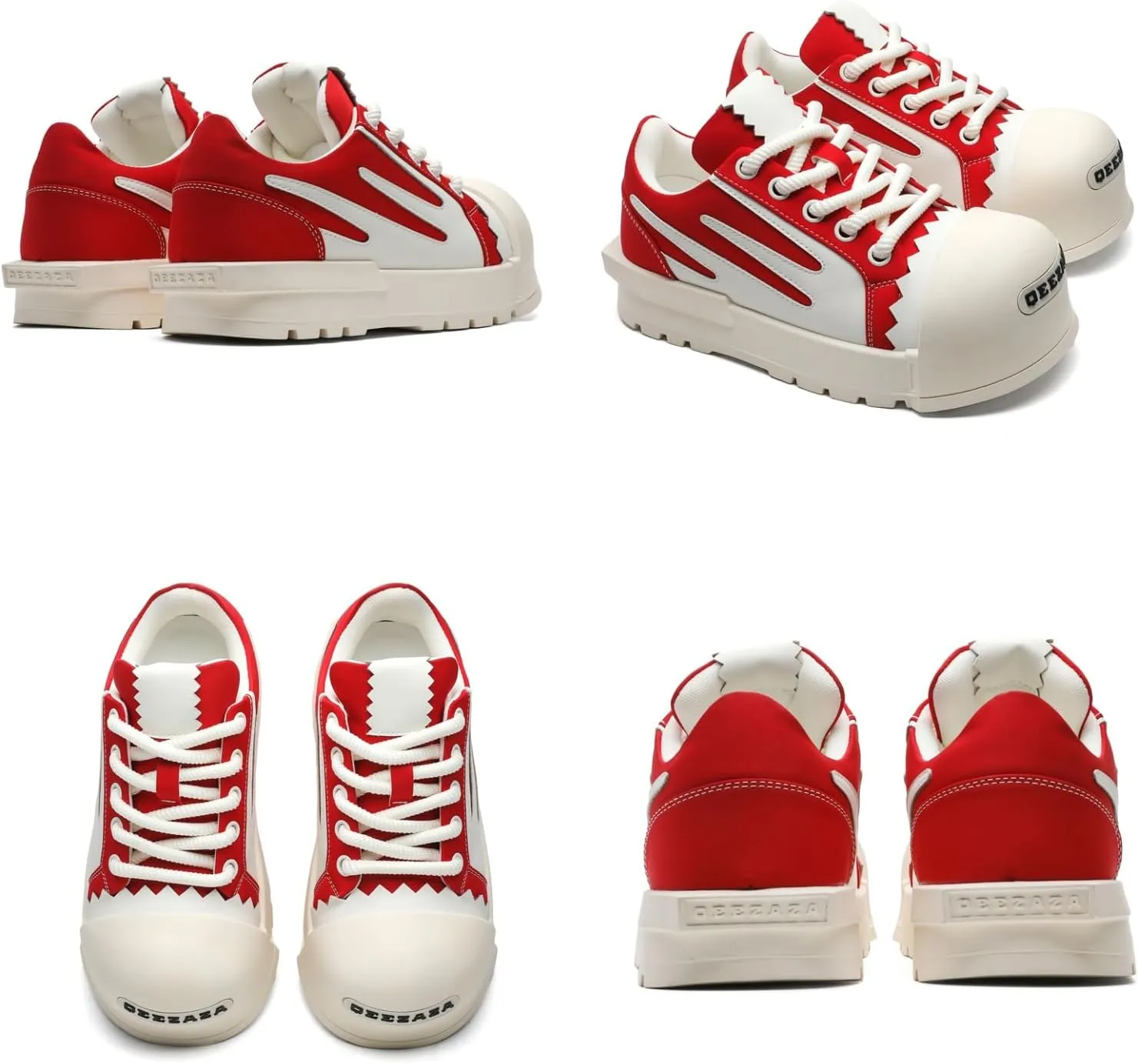 Men's Chunky Platform Sneakers - Geometric Contrast Design with Cushioned Comfort Thick Sole Casual Shoes for Everyday Urban Style (Black/White & Red/White)