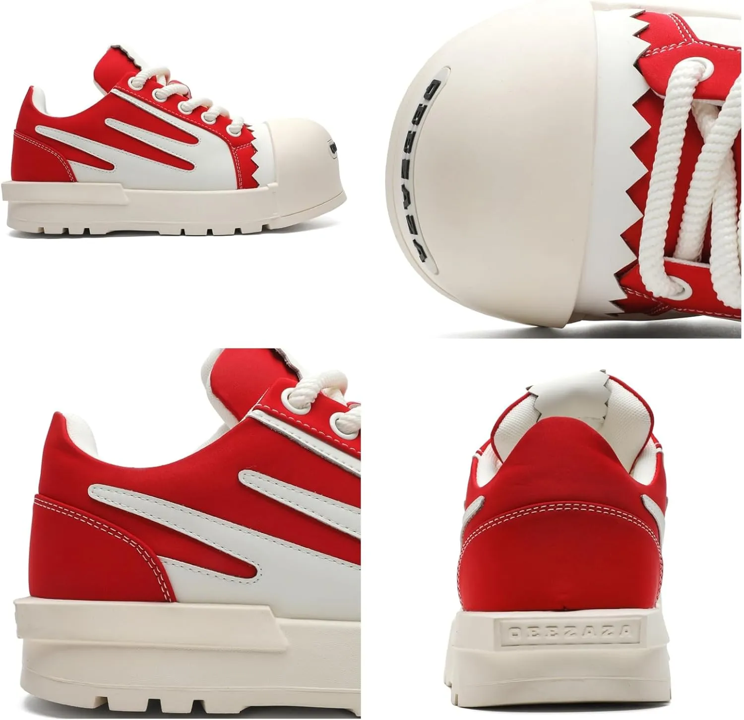 Men's Chunky Platform Sneakers - Geometric Contrast Design with Cushioned Comfort Thick Sole Casual Shoes for Everyday Urban Style (Black/White & Red/White)