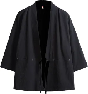 Men's Cotton Blends Linen Open Front Cardigan Embroidery Kimono Jackets