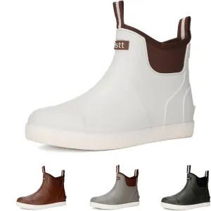 Mens Deck Boots, Waterproof Rain Boots Ankle Rubber Boots Outdoor Sailing Fishing Booties Lightweight Garden Boots High Traction Water Shoes for Working Boating Camping Sailing