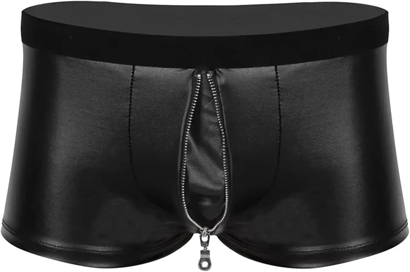 Men's Faux Leather Boxer Shorts Sexy Zipper Bulge Pouch Briefs Sexy Plus Size Low Rise Stretchy Underwear Panties
