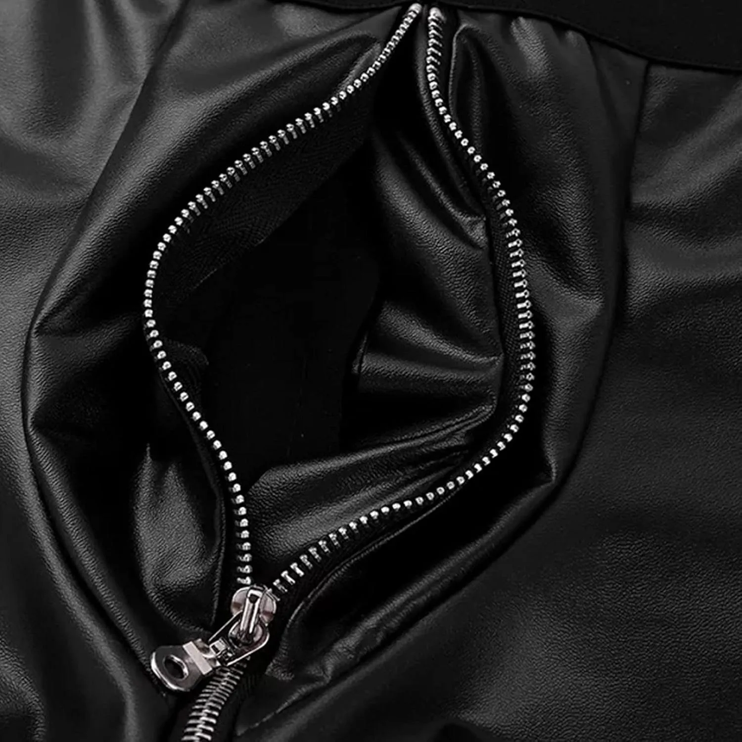 Men's Faux Leather Boxer Shorts Sexy Zipper Bulge Pouch Briefs Sexy Plus Size Low Rise Stretchy Underwear Panties